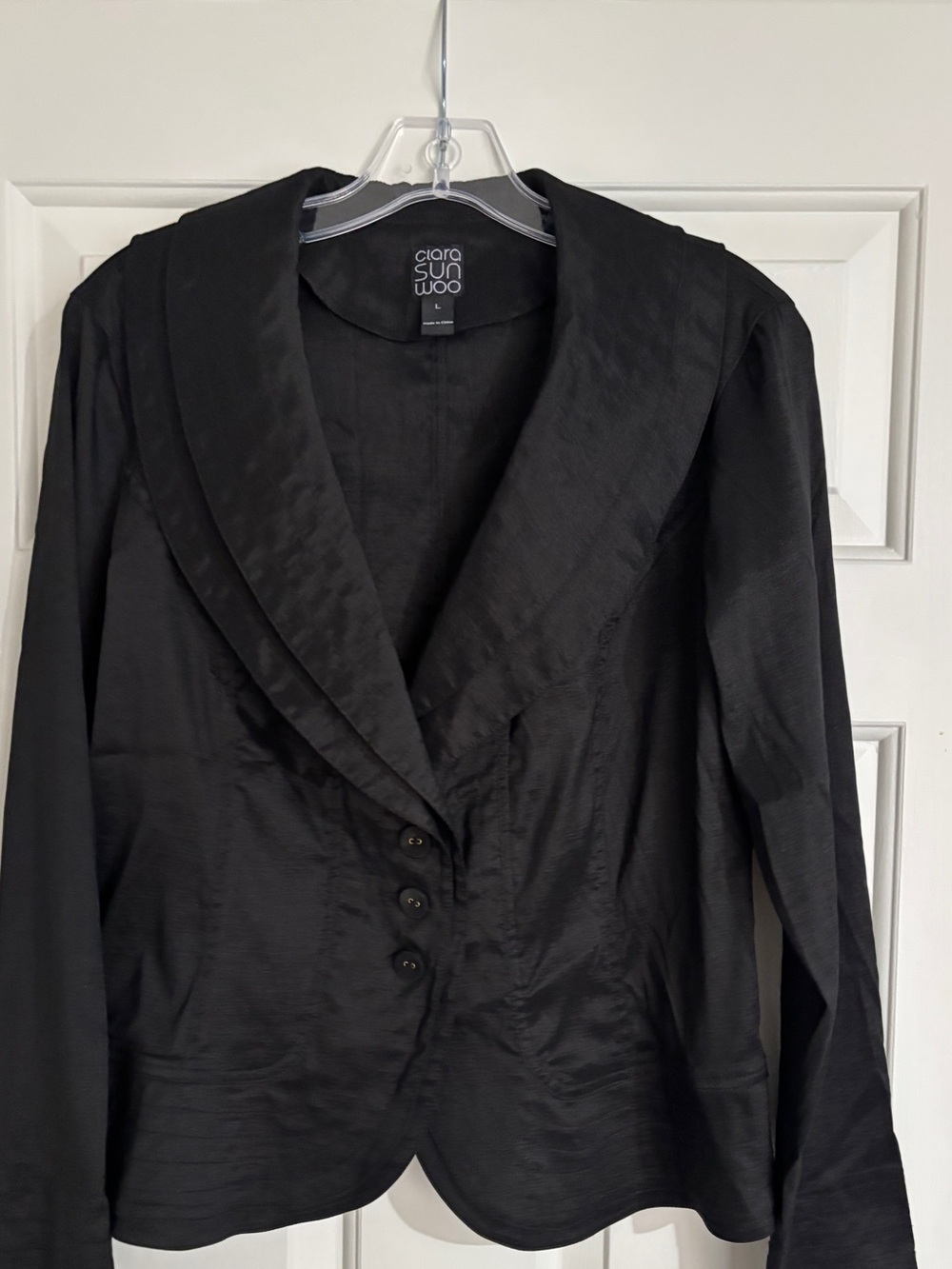 Clara Sun Woo Black Layered Shawl Collar Jacket Three Button Stretch - Large